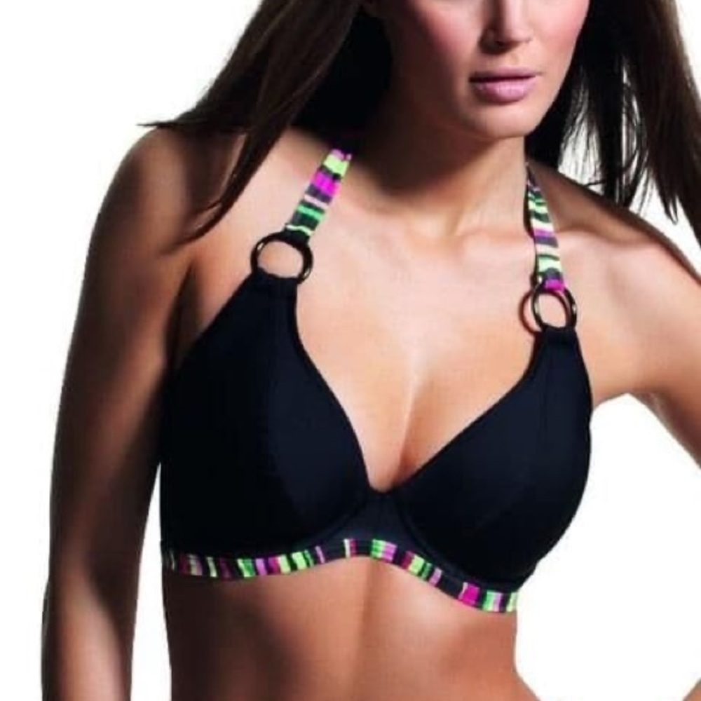 Freya Hoopla Black Halter Bikini Top, UK Size 28E
